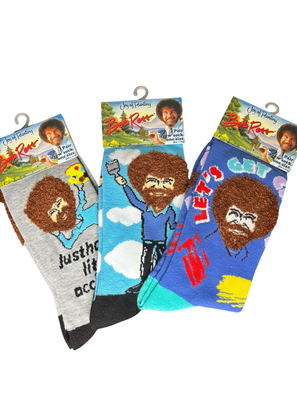 Bob Ross “Joy of Painting” Crew Socks Set of 3 | Happy Little Clouds & Accidents